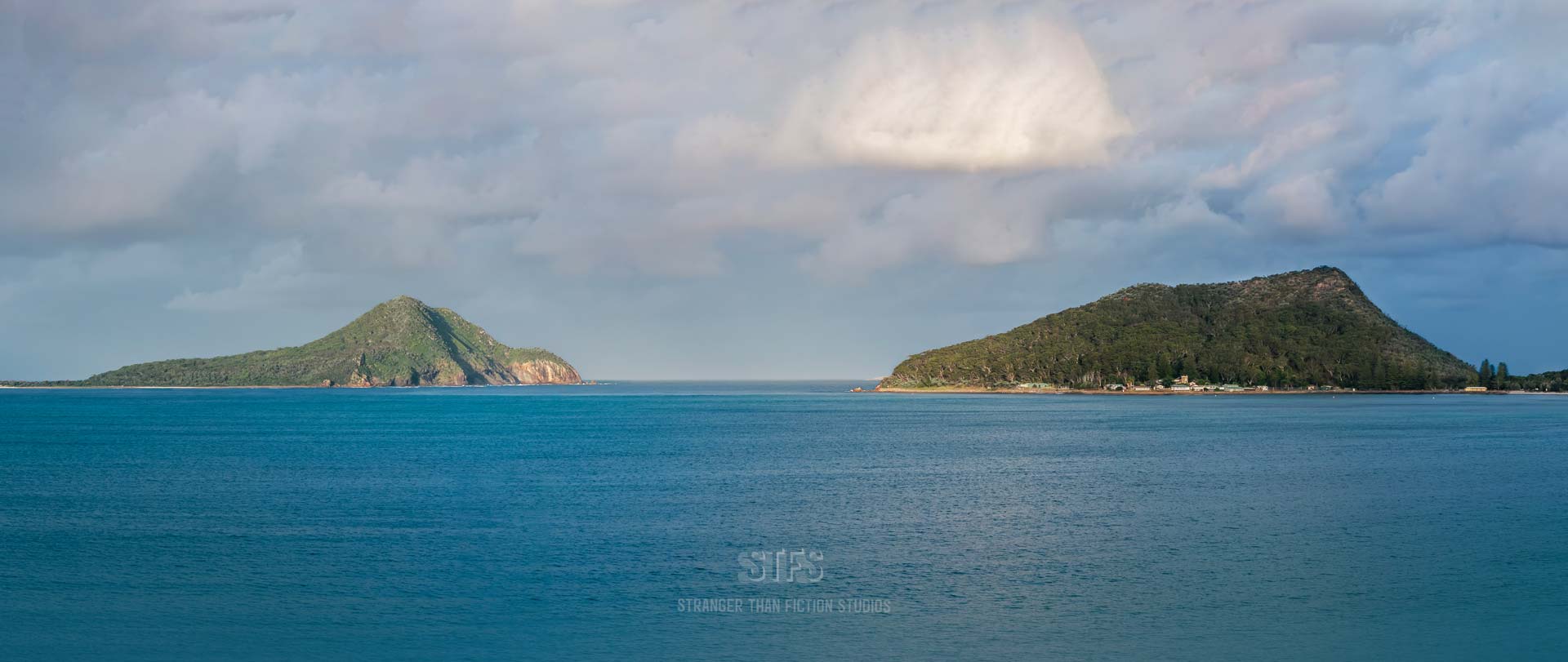 Panoramic Drone Image Of Shoal Bay With Tomaree Headland And Yacabaa Headland In Port Stephens NSW